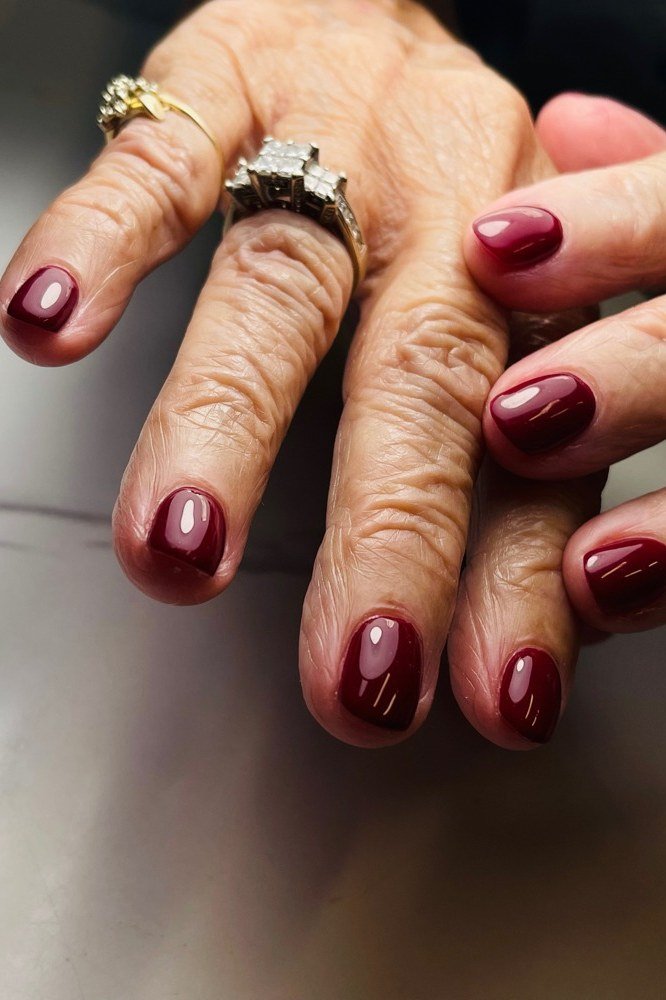 Taupe Cable-Knit Sweater Nail Art - winter nail idea for women over 60