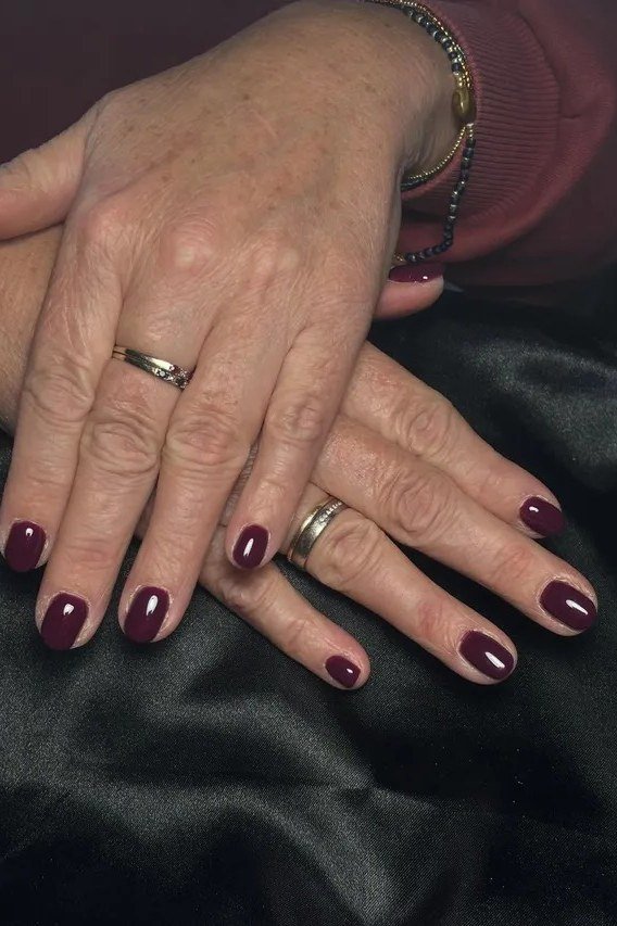 Sheer White Shimmer Nails - winter nail idea for women over 60