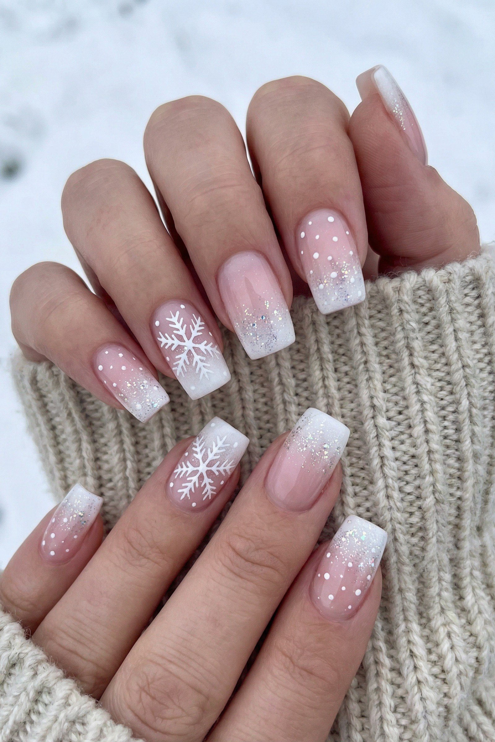 Pink and White Snowflake Ombre for women over 60