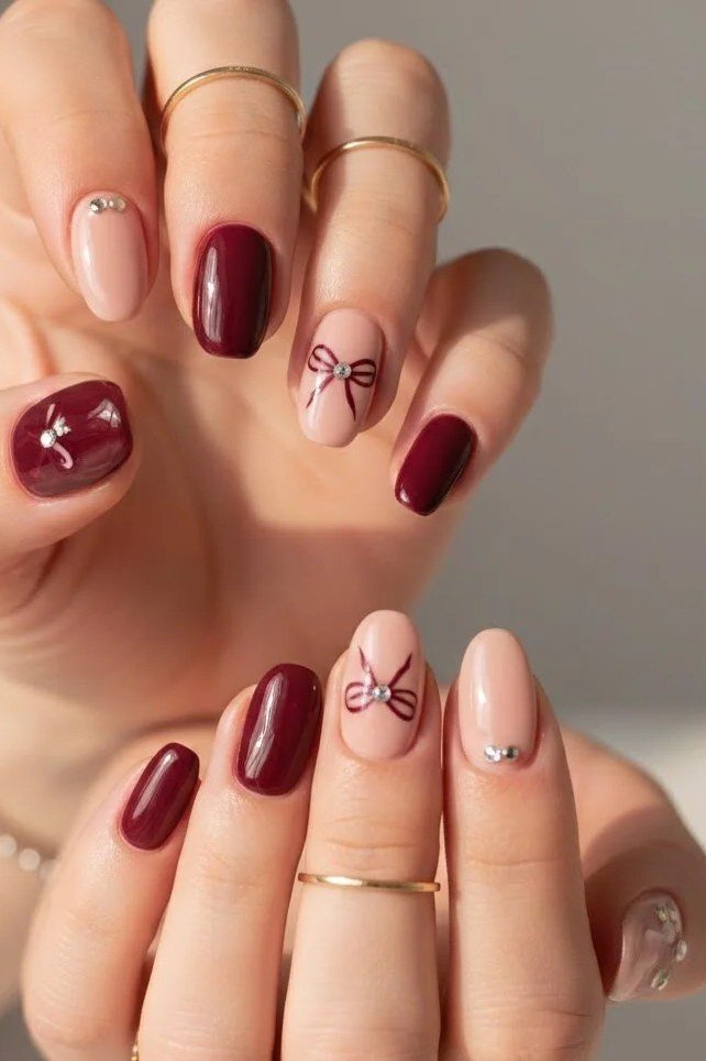 Red Sweater-Pattern Nail Art - winter nail idea for women over 60