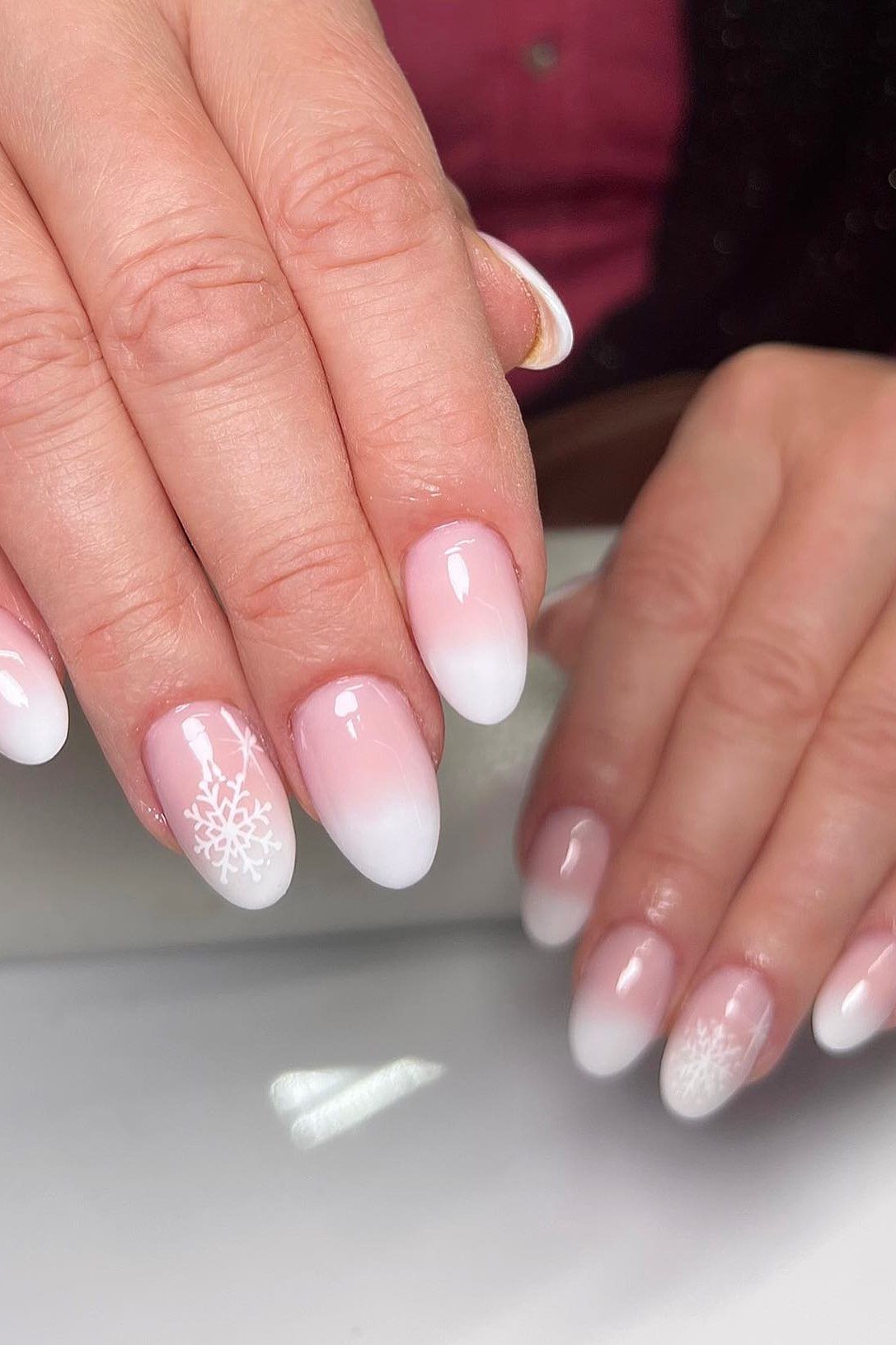 Pink to White Gradient with Snowflake for women over 60