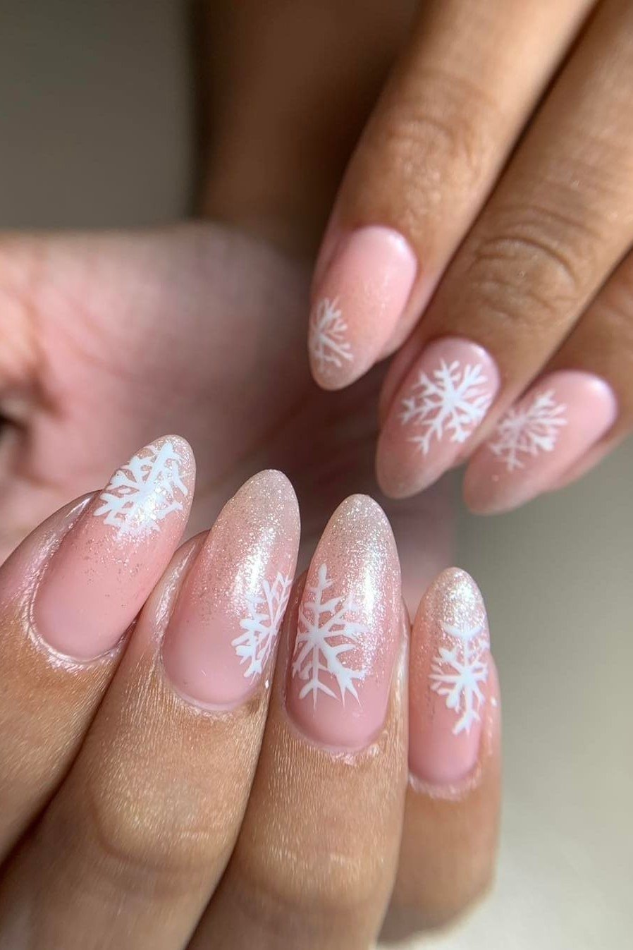 Soft Pink with White Snowflakes for women over 60