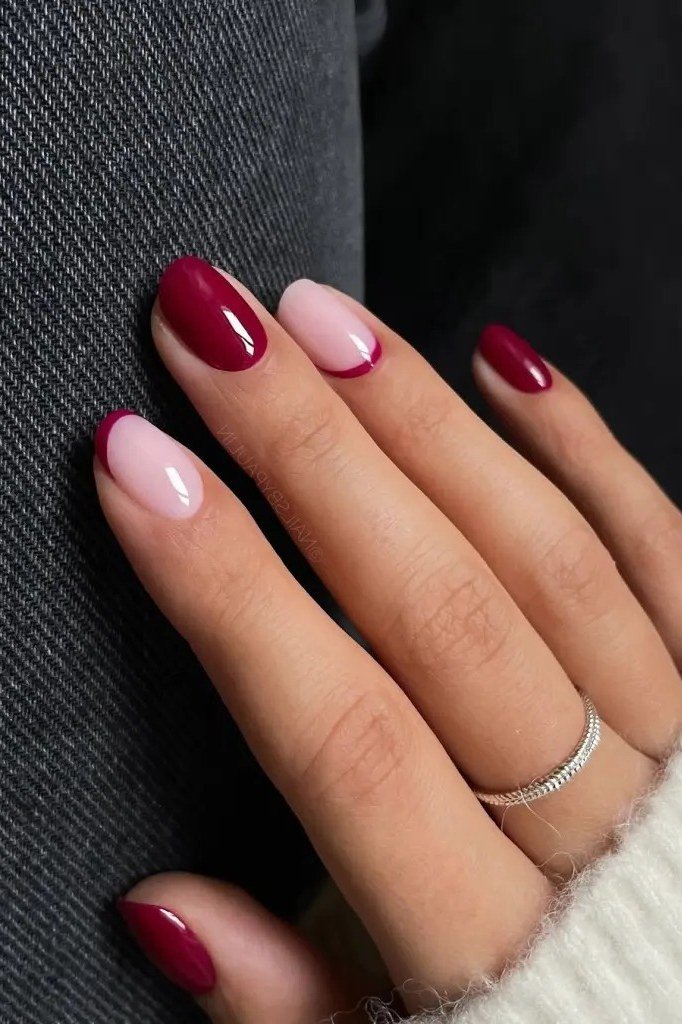 Mauve and Nude with a Gem Accent - winter nail idea for women over 60
