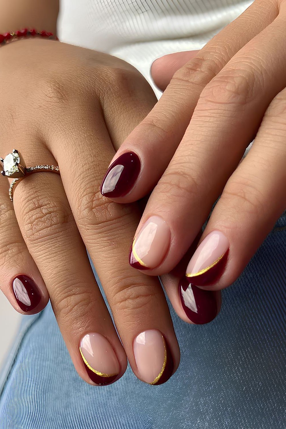 Burgundy with Gold French Tips for women over 60