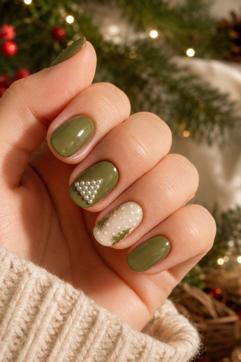 Olive Green with Christmas Trees for women over 60