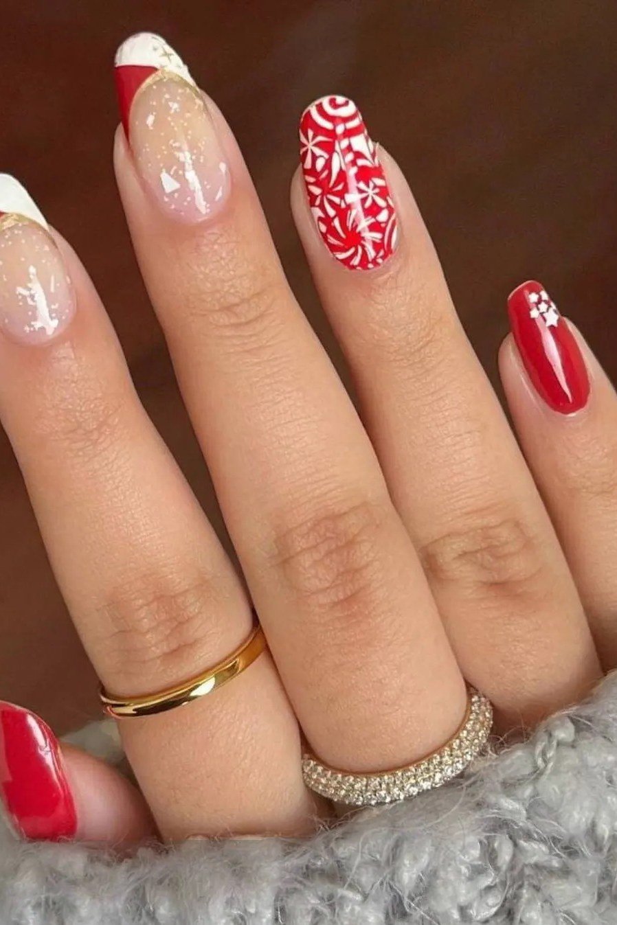 White Glitter Snowfall Nails - winter nail idea for women over 60