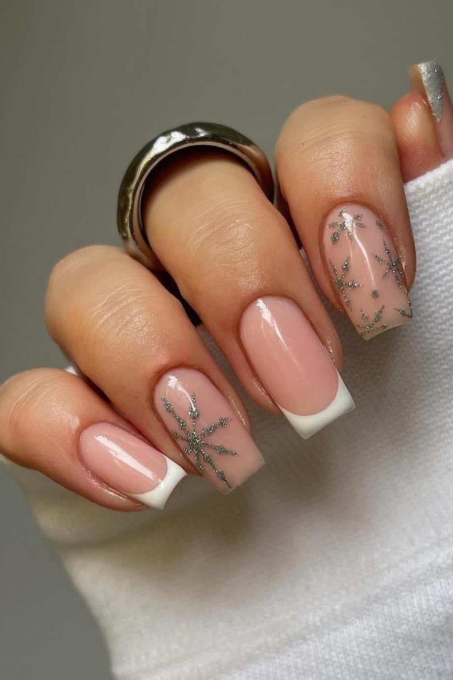 Nude French with Snowflake for women over 60