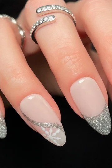 Nude with Silver Glitter French for women over 60