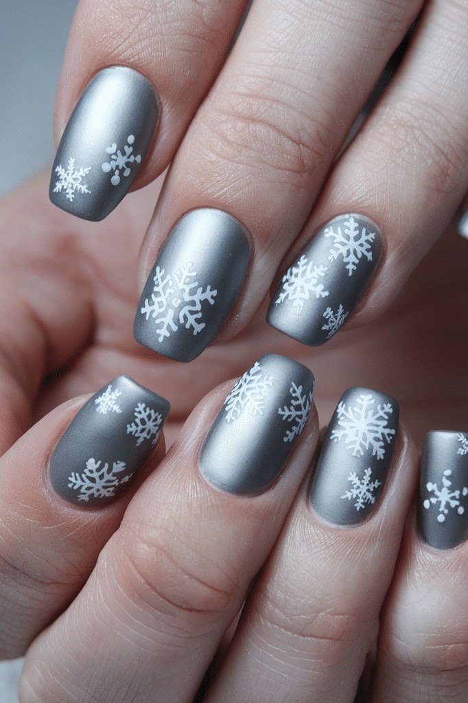 Oxblood Nails with Penguin Art - winter nail idea for women over 60