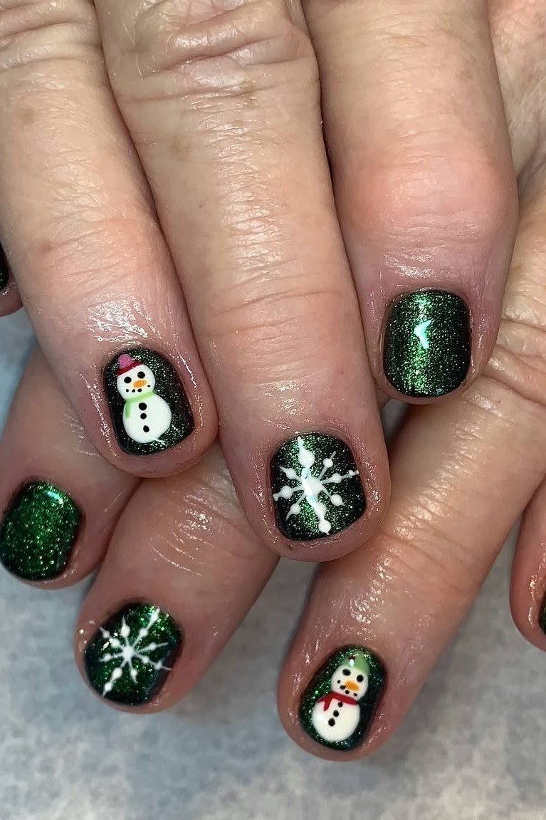 Sage Green Glitter Gradient Nails - winter nail idea for women over 60