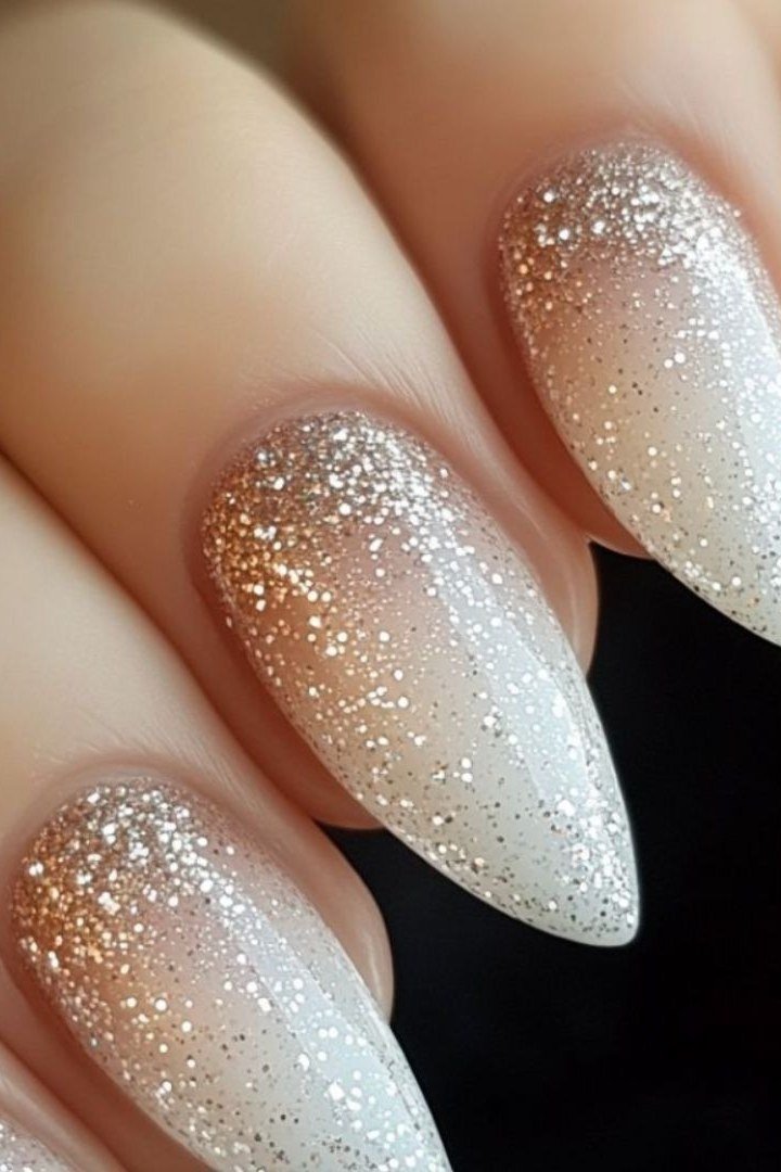 White to Gold Glitter Ombre for women over 60