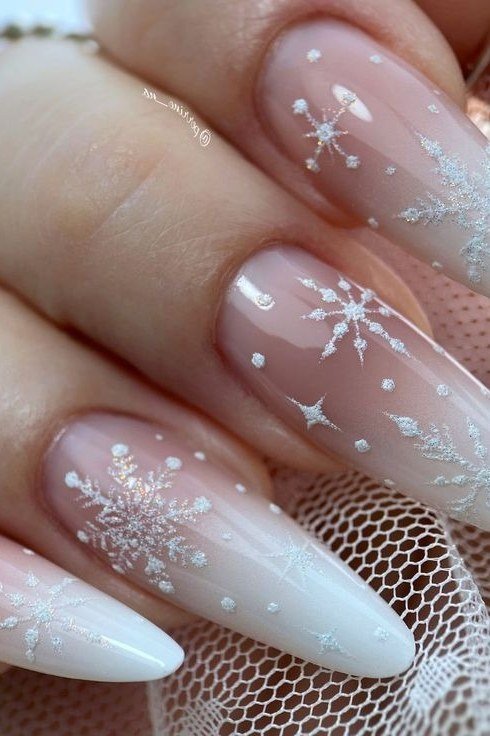 Long White and Pink Snowflake Stiletto for women over 60