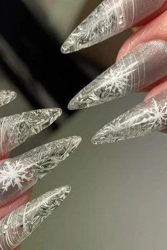 Long Silver Snowflake Stiletto for women over 60