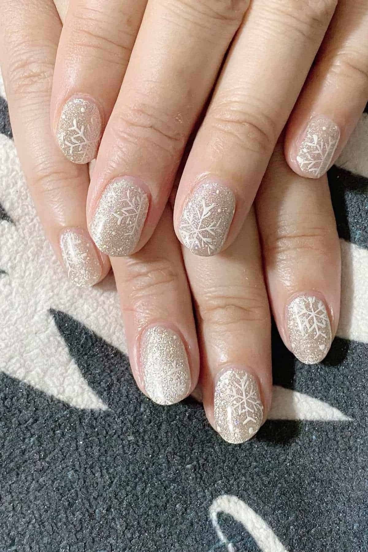 Champagne shimmer short almond winter nails