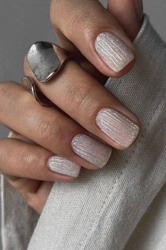 Textured silver white shimmer winter nails