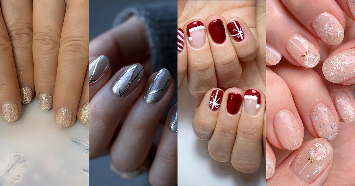 Collage of short winter nail ideas for women over 60