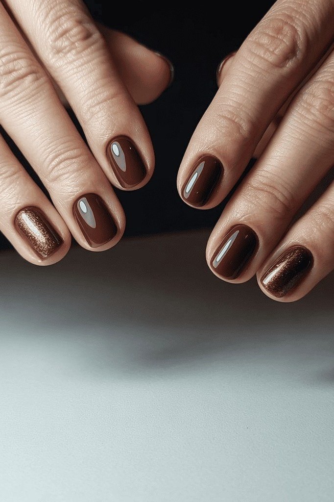 Deep Chocolate Brown Nails, Twice the Richness - timeless winter nail color for women over 60