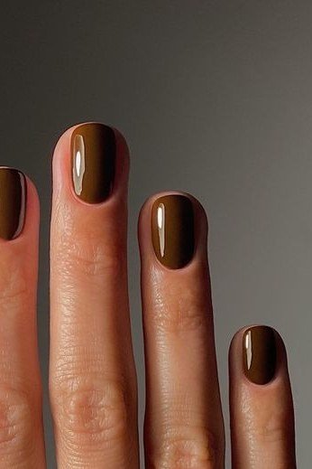 Chocolate Brown Squoval Nails - timeless winter nail color for women over 60