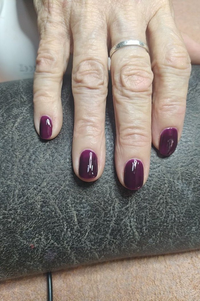 Eggplant Purple Nails - timeless winter nail color for women over 60