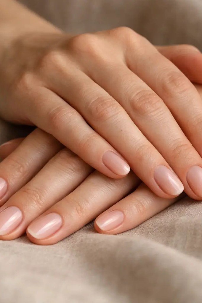 Sheer Pink Nude Nails, Simply Crossed - timeless winter nail color for women over 60