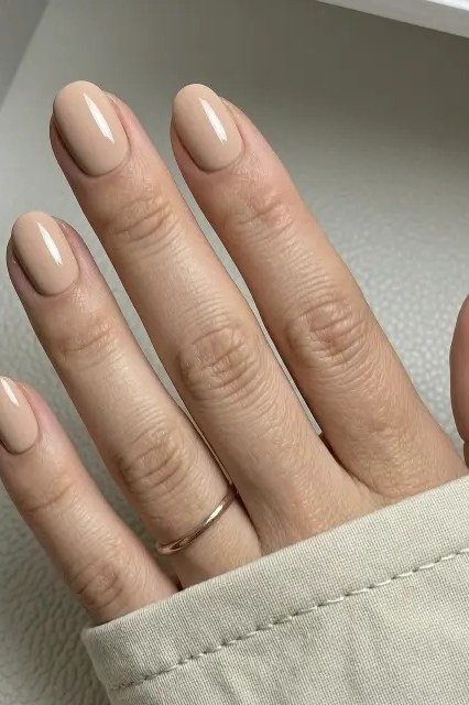 Barely There Taupe Almond Nails - timeless winter nail color for women over 60