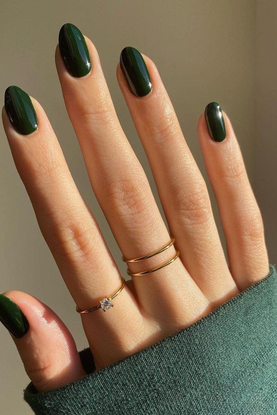 Forest Green Almond Nails - timeless winter nail color for women over 60