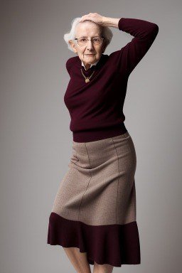 Burgundy turtleneck with taupe and burgundy colorblock midi skirt, artistic winter skirt outfit for older women