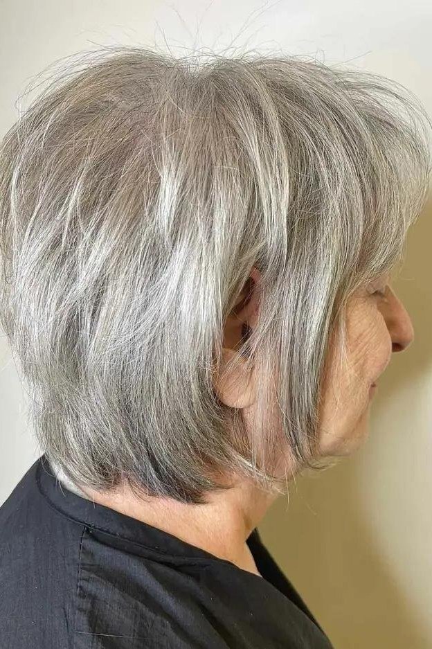 Silver Layered Cut with a Deep Side Part for women over 60