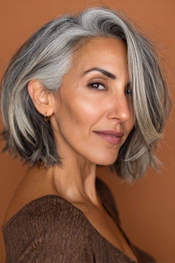 Grey Layered Cut with Side-Swept Front for women over 60