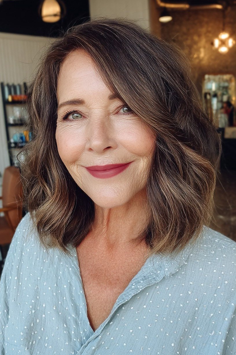 Brown Medium Cut with Wispy Bangs for women over 60