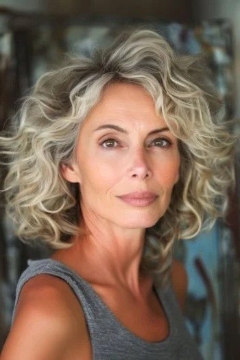 Silver Curly Crop with Volume for women over 60