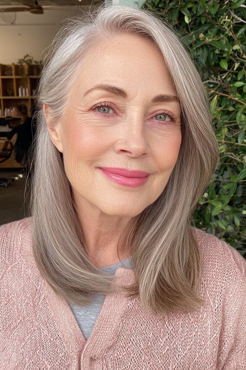 Silver Layered Cut with Face-Framing Layers for women over 60