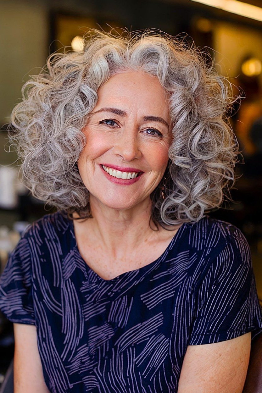 Silver Curly Medium Cut for women over 60