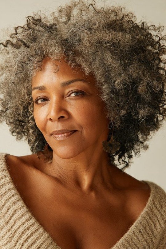 Grey Curly Cut with Natural Volume for women over 60