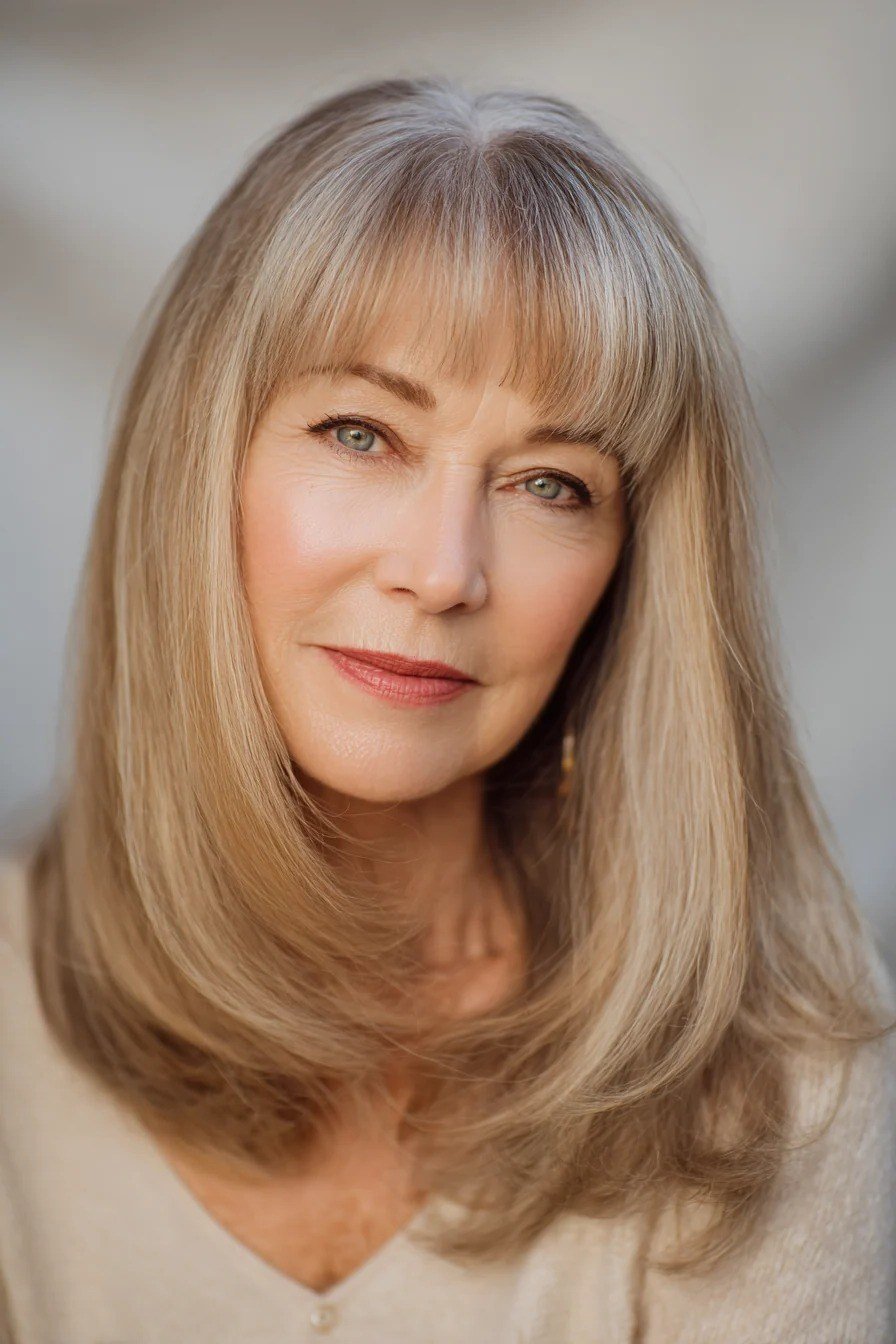 Blonde Cut with Soft Blunt Bangs for women over 60