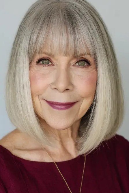Silver Straight Lob with Bangs for women over 60