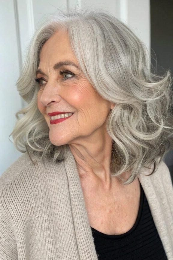 White Wavy Medium Cut for women over 60