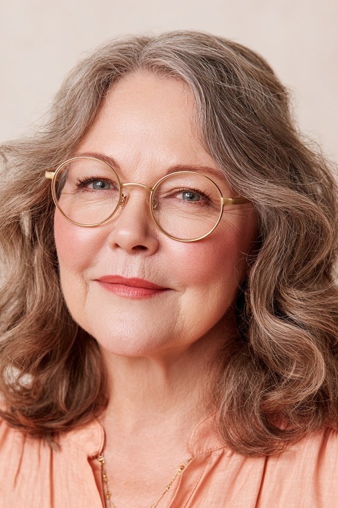 Brown Curly Cut with Glasses for women over 60