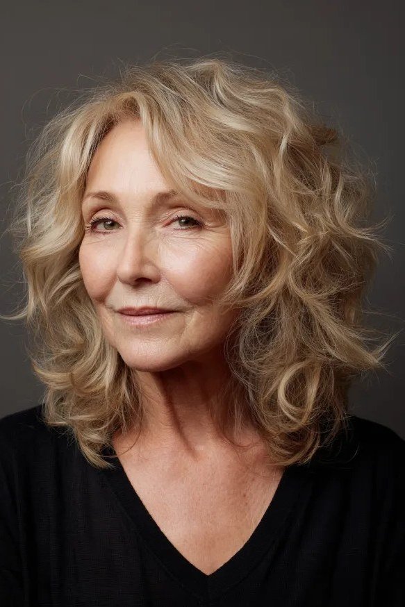 Blonde Curly Medium Cut for women over 60