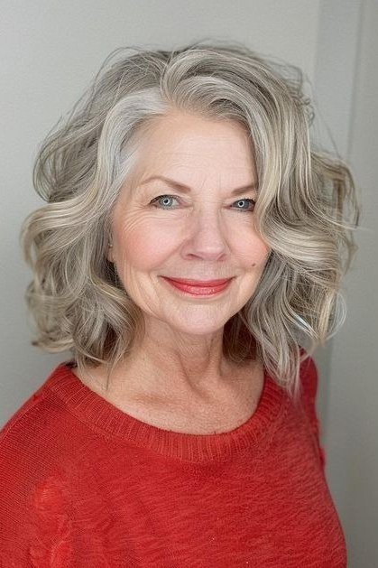 Grey Wavy Cut with Soft Curls for women over 60