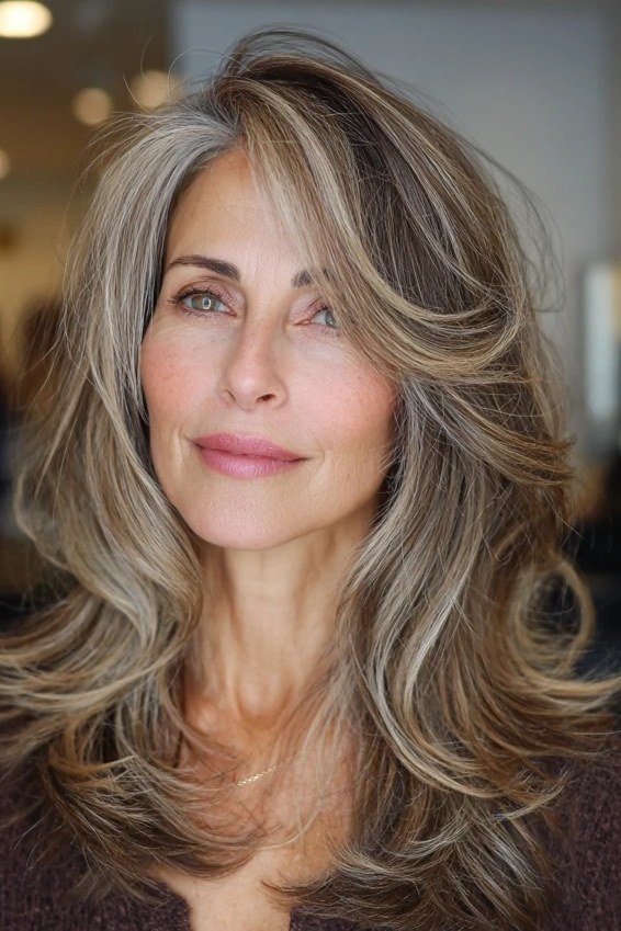 Long Flowing Ash Blonde Layers - youthful hairstyle for women over 40