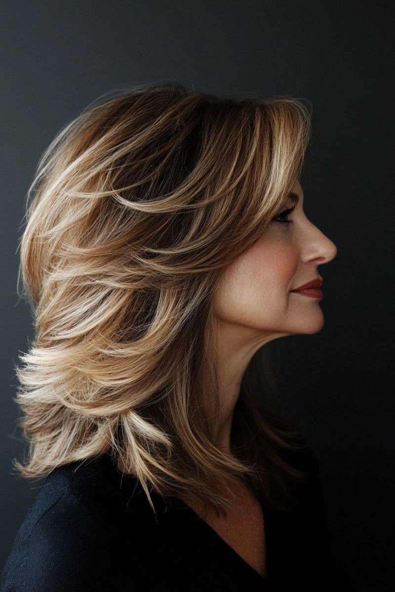 Shaggy Highlighted Layered Cut - youthful hairstyle for women over 40