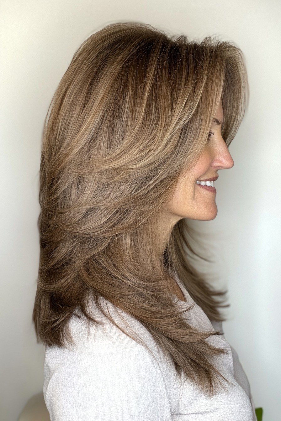 Ash Blonde Shaggy Lob with Fringe - youthful hairstyle for women over 40