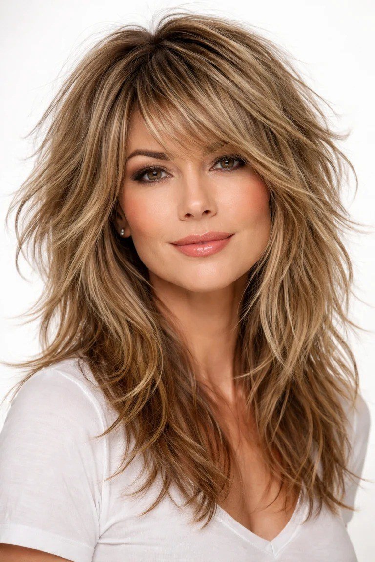 Long Beachy Blonde Shag with Texture - youthful hairstyle for women over 40