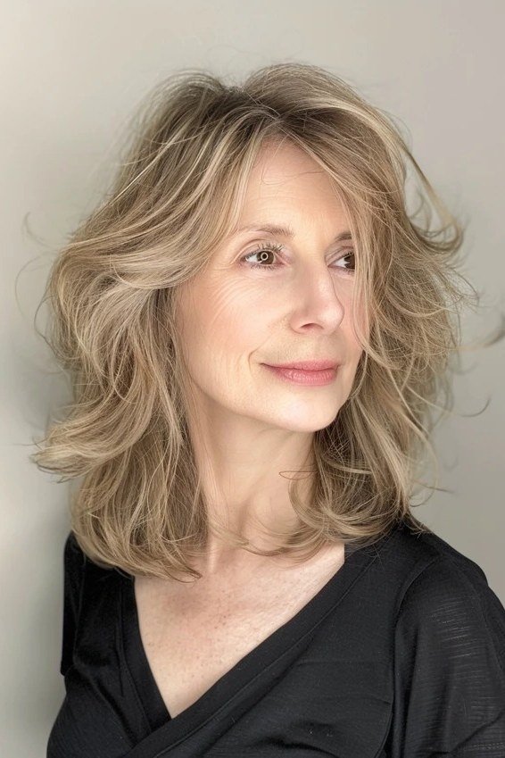 Blonde Wavy Lob with Romantic Waves - youthful hairstyle for women over 40