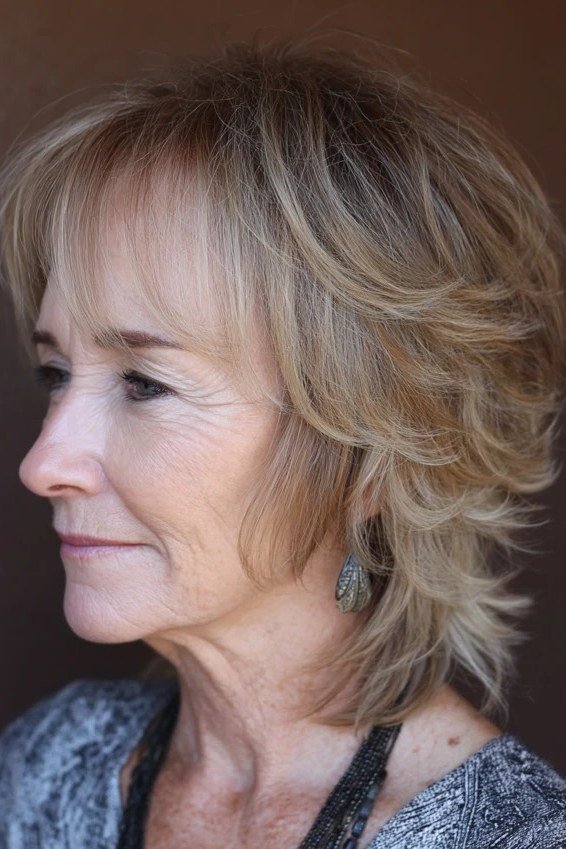 Gray Shaggy Bob with Feathered Layers - youthful hairstyle for women over 40
