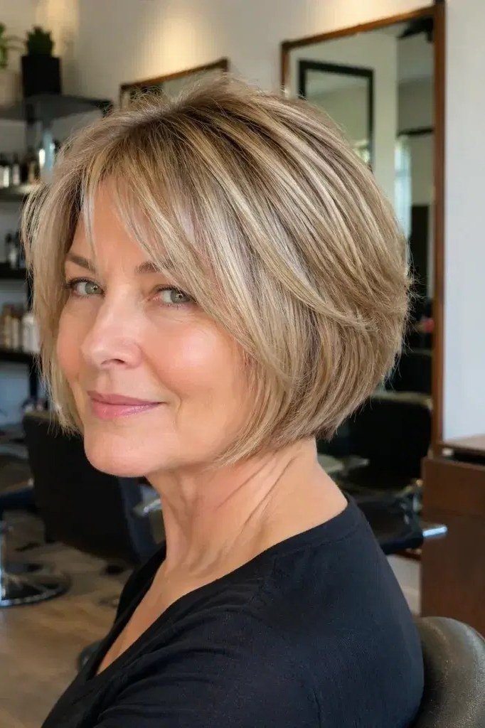 Smooth Blonde Bob with Polished Finish - youthful hairstyle for women over 40