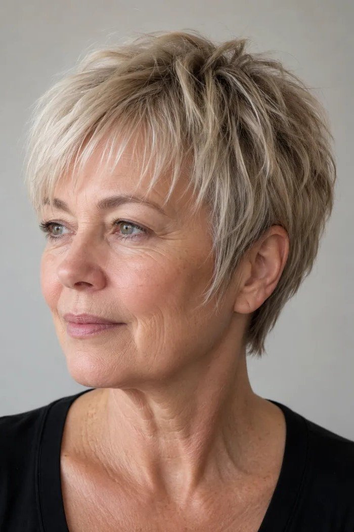 Classic Short White Pixie, a short hairstyle for women over 50