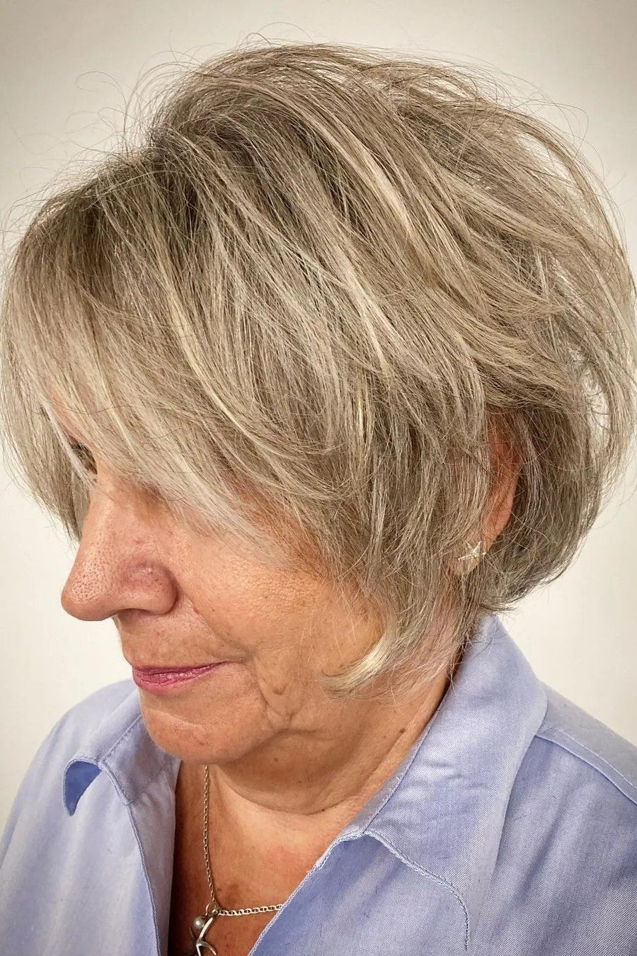 Gray Layered Bob, a short hairstyle for women over 50