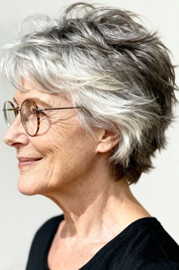 Salt-and-Pepper Pixie Bob, a short hairstyle for women over 50